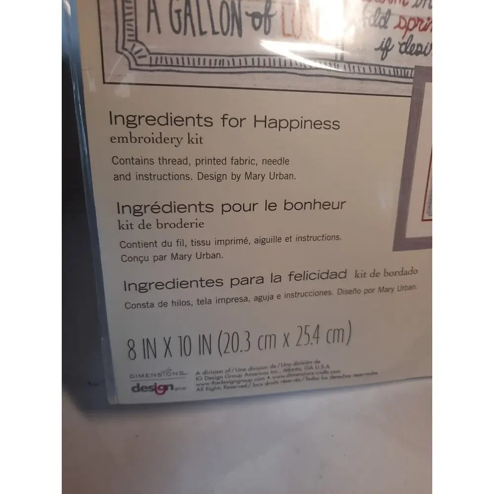 Dimensions Stamped Cross Stitch Kit 71-01569 Ingredients for Happiness 8x10